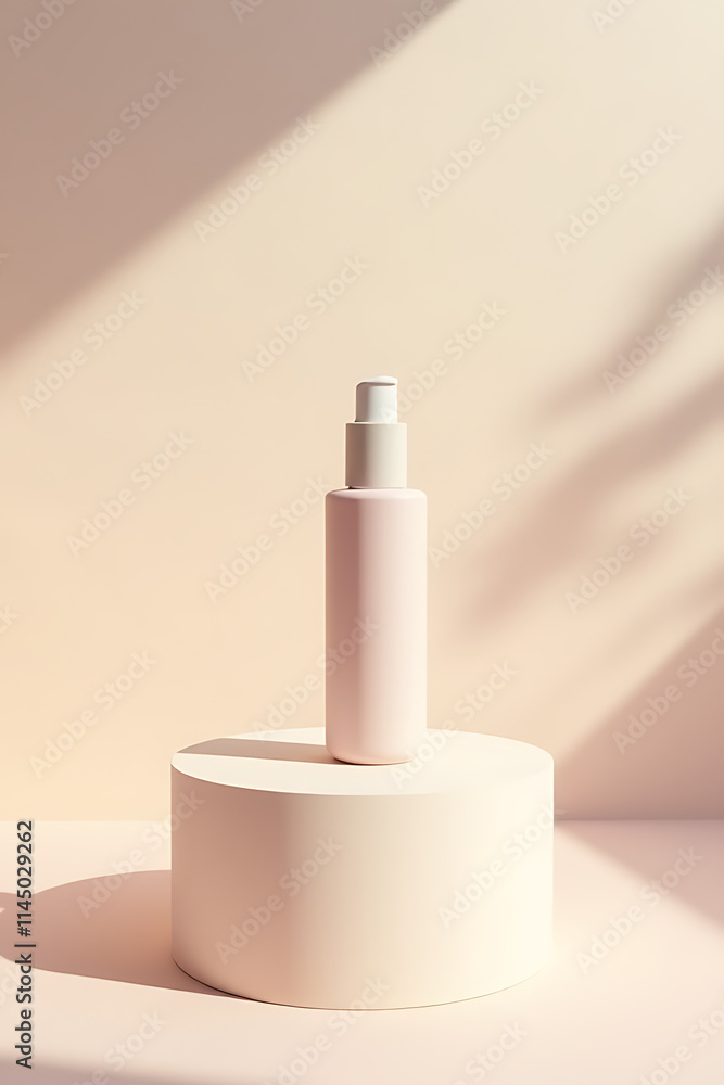 Aufkleber a minimalist pedestal podium stand displays a product with long shadow against a soft pastel colored