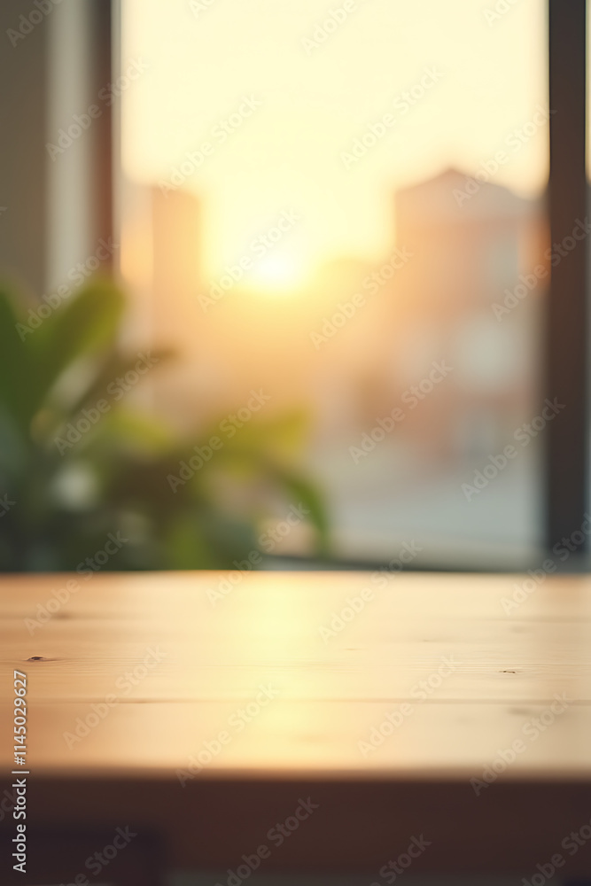 Leinwandbilder a minimalist design concept featuring a blank wooden table surface set against a blurred window back