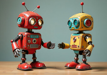 retro tin robots promote programming skills children interactive toy designs showcase coding