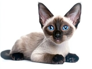 Sleek Siamese Cat on White Background