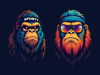 Two angry gorillas with sporty headbands