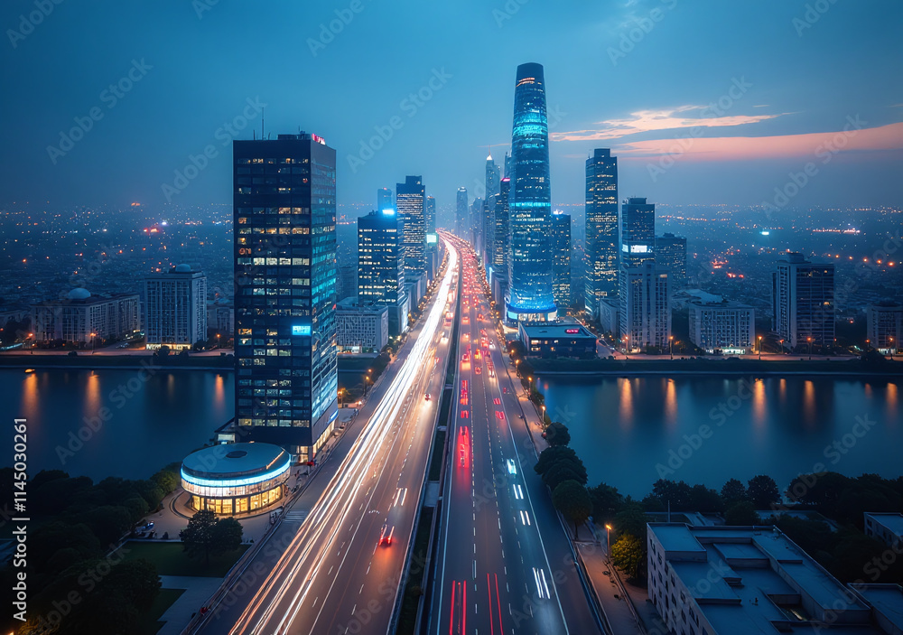 Poster smart city features digital network overlays ai driven infrastructure seamless data integration impr