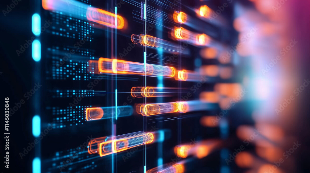 Poster Dynamic visualization of data streams with vibrant colors and patterns in a digital environment