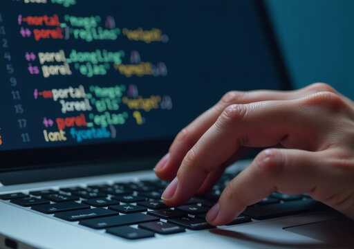 typing mysql code computer keyboard blurred background icons