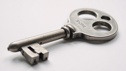 Isolated high-resolution image of a vintage silver key against a plain backdrop - symbolizing security access and opportunity