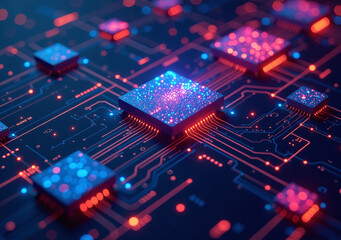 Obraz premium vibrant data blocks fill futuristic background circuitry elements visually stunning