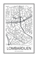 Printable downtown road map poster of the Dutch city of LOMBARDIJEN on solid white background with city name