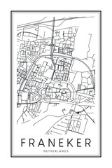 Obraz premium Printable downtown road map poster of the Dutch city of FRANEKER on solid white background with city name