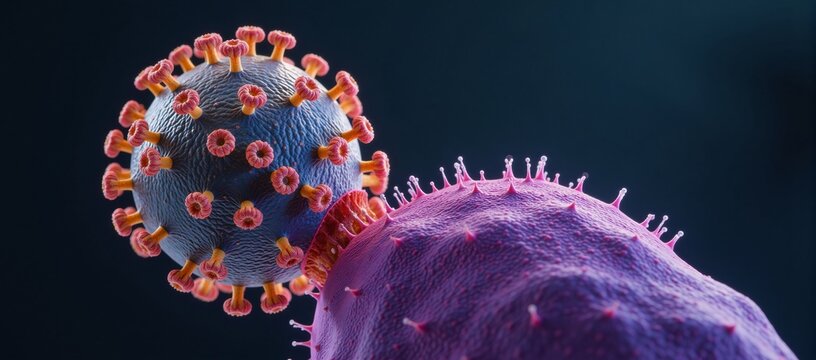 Electron micrograph depicts Epstein-Barr DNA herpes virus infecting a human B lymphocyte related to infectious mononucleosis and human health