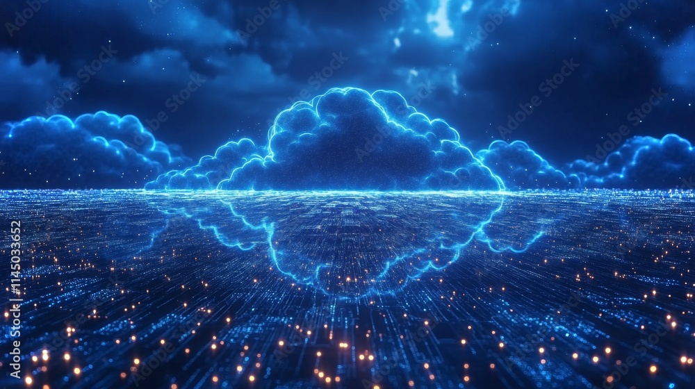 Poster ai enhanced cloud platform optimizes data processing in futuristic digital landscape