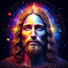 Jesus looking through the Cosmos