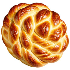 Braided challah bread isolated on transparent background