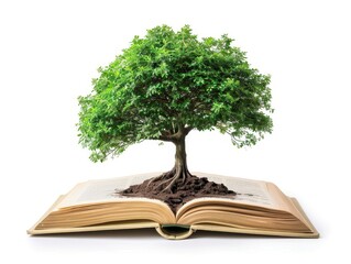 Tree growing from open book symbolizing growth and knowledge