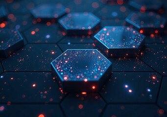 dark futuristic hexagons wave particles hologram visuals unique captivating design