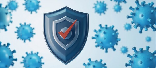 Shield bearing checkmark defends against viral threats in a bluish setting Protection Immune Defense Virus Attack