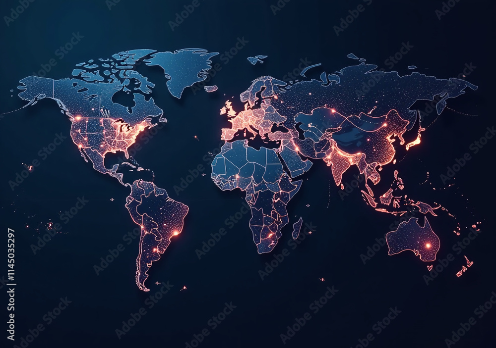 Poster global networking involves abstract world maps international data transfer cyber technology
