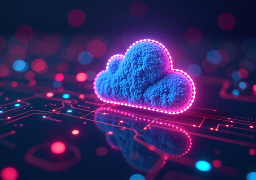futuristic technology uses neon light cloud computing advancements