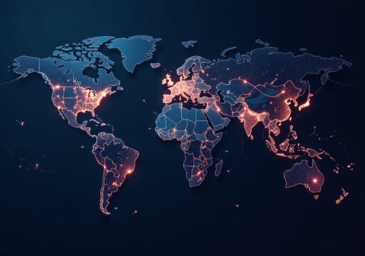 global networking involves abstract world maps international data transfer cyber technology