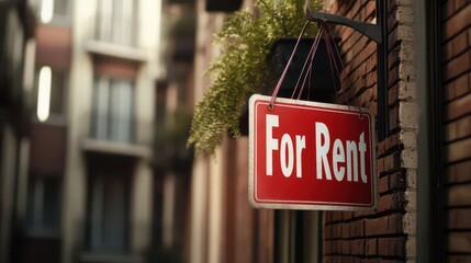 For Rent Sign on a Brick Wall in Urban Setting