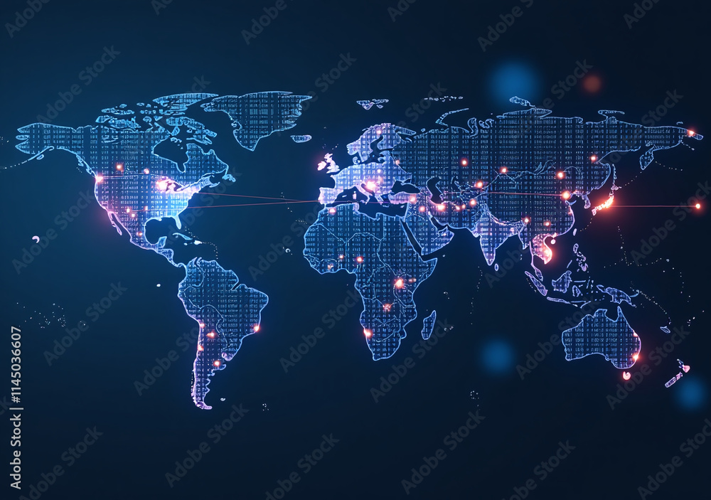 Poster networking involves global connections strategy technology teamwork serve customers data exchange ou