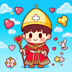 Generative AI Illustration of Saint Valentine’s Day Love Scene Cartoon Heart Art Festive Poster