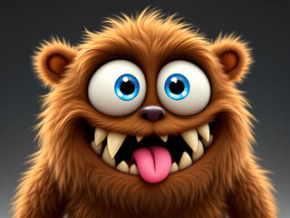 A funny furry brown monster with tongue out