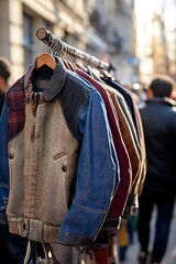 Obraz premium Bustling second hand clothing market