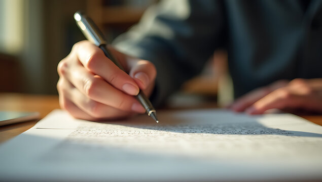 A fresh start awaits as a person holds pen to paper, ready to write their own story anew each year._00001_