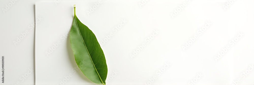 Poster a flat lay design features a single organic leaf placed on top of white paper in a natural concept s