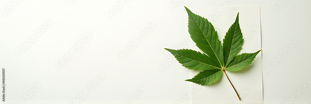 Poster a flat lay design features a single organic leaf placed on top of white paper in a natural concept s