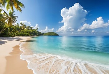 Naklejka premium Tropical paradise, pristine sandy beach, turquoise ocean waves