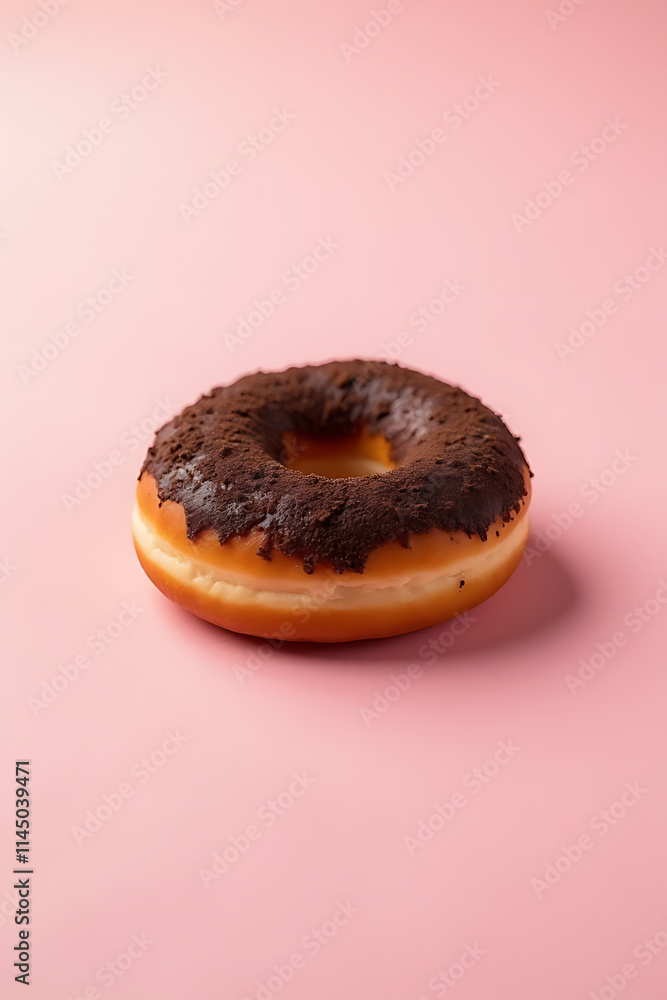 Poster a dirty donut is placed on a soft pastel colored background, which contrasts with eating and healthy