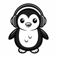 Adorable Cartoon Penguin with Headphones - Fun and Playful Animal Illustration