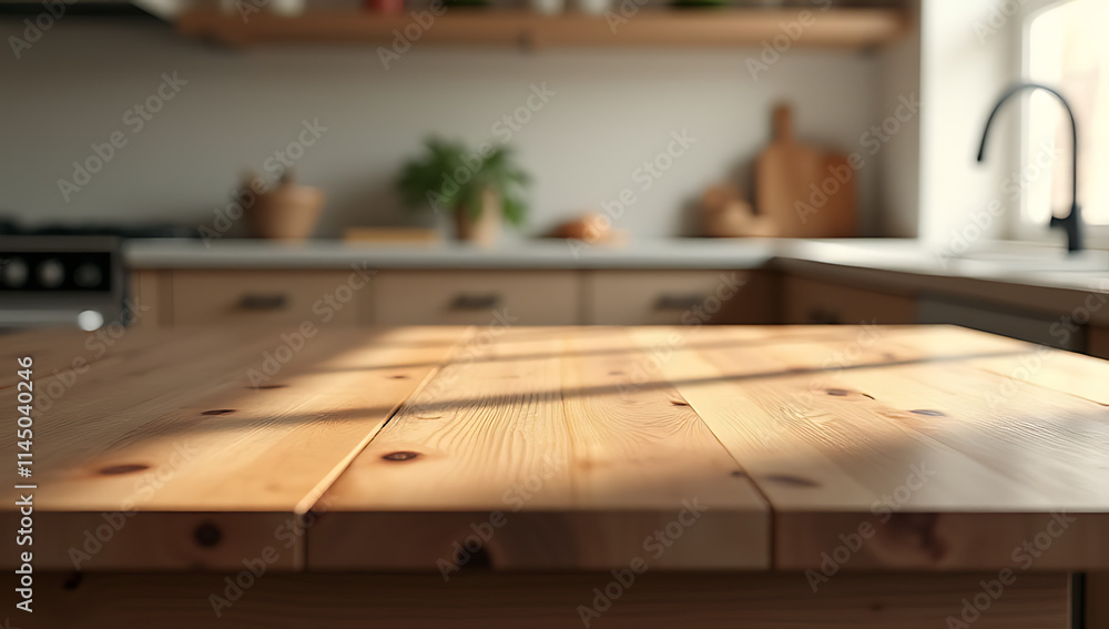 Poster a cozy wood table top counter island in the kitchen creates a warm and inviting atmosphere with its 