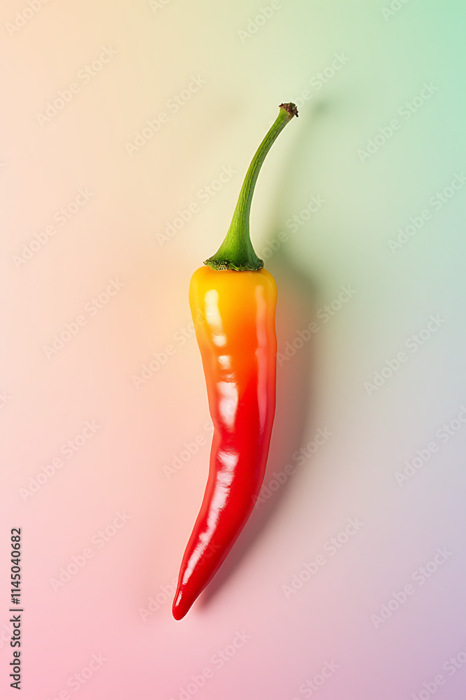 Poster A colorful slice of chilli is placed on a soft pastel colored background creating a visually appealing image._00003_