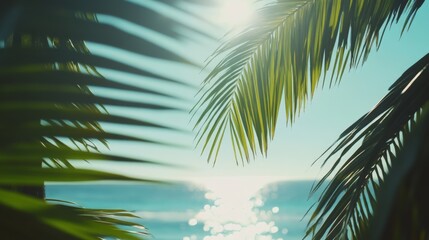 Fototapeta premium Tropical Paradise: Palm Leaves and Ocean View