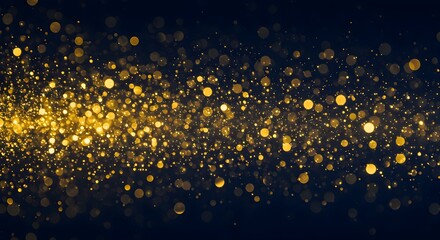 Elegant abstract background with dark blue and gold particles, Christmas golden light bokeh on navy blue, gold foil texture for holiday themes