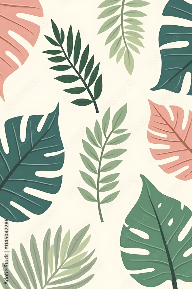 Poster a collection of tropical leaves with soft pastel colors is used to create an abstract leaf decoratio