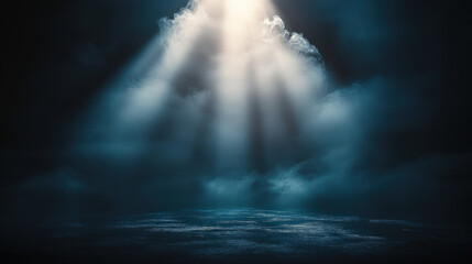 Enigmatic Spotlight Piercing Through Smoke on Dark Mystical Stage Texture for Dramatic Atmosphere