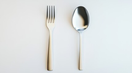 Elegant Silverware Set: Fork and Spoon on White Background