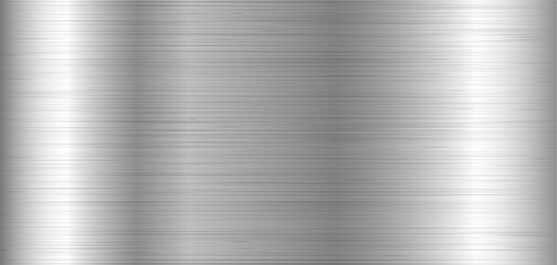 Silver metal texture. Metal brushed background. Vector silver foil background. Textured metallic sheet with gradient. Horizontal silver with straight lines effect