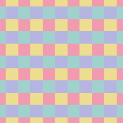 Checkered seamless pattern. Pastel green, yellow, pink and lilac check background.