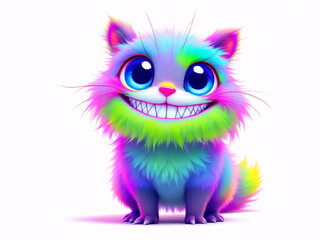 Fototapeta premium Cute, pink, furry, monster, big eyes, green eyes, fluffy, claws, playful, cartoon, whimsical, fantasy, creature, adorable, fuzzy, friendly, imaginative, vibrant, charming, lovable, cuddly, magical, en