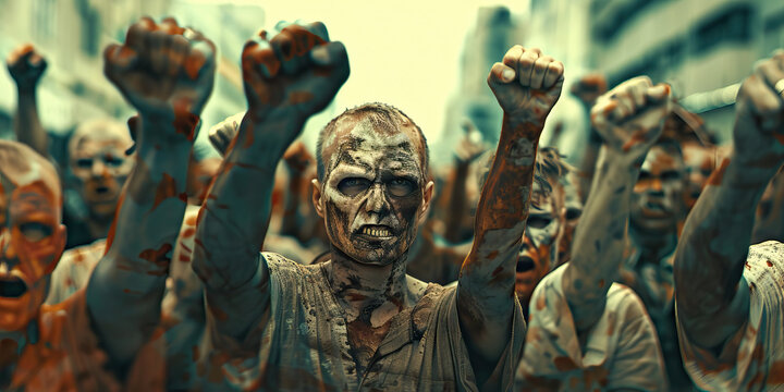 Mud-Stained Figures with Raised Fists