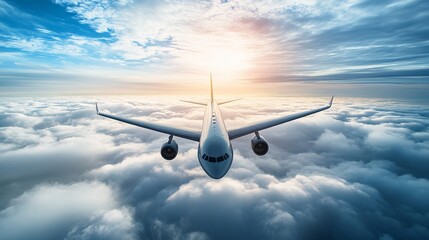 Passenger Airplane Flying Above the Clouds in Motion Blur