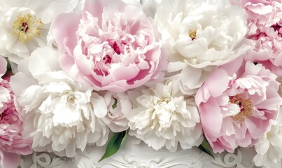 Fototapeta premium Pink and white peonies blooming.