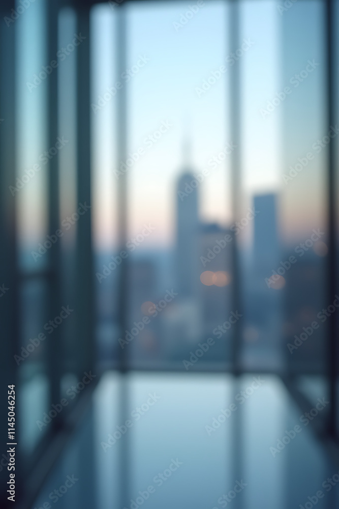 Aufkleber a blurred image of a glass wall with a cityscape in the background is used as a modern abstract desi