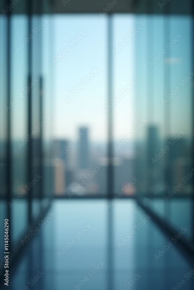 Aufkleber a blurred image of a glass wall with a cityscape in the background is used as a modern abstract desi