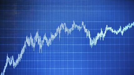 Naklejka premium This close-up financial chart features a stock market candlestick graph with an upward trend line on a blue monitor background. Generative Ai