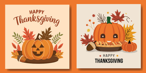 Vector Bright and Creative Templates with Typography, Geometric Fall Leaves, Pumpkins, Berries, and Overlay Effects for Branding, Advertising, Banners, Covers, and Cards